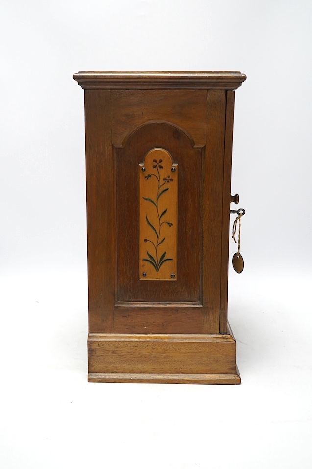 A pair of Victorian Aesthetic period oak table top cabinets, each with five drawers, 38cm high. Condition - fair to good